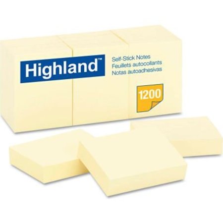 3M Highland„¢Self-Stick Pads 6539YW, 1-1/2" x 2", Yellow, 100 Sheets, 12/Pack 6539YW